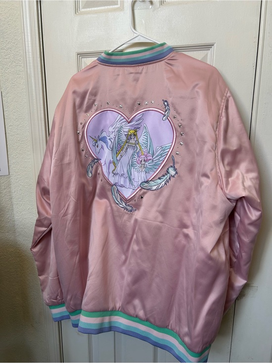 Sailor Moon Jackets & Blazers - Pink Satin Sailor Moon Heart-Back Bomber Jacket